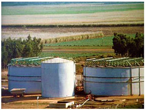Large-scale UASB reactor followed by a post-treatment in trickling filters. Source: ENTEC BIOGAS (2014)