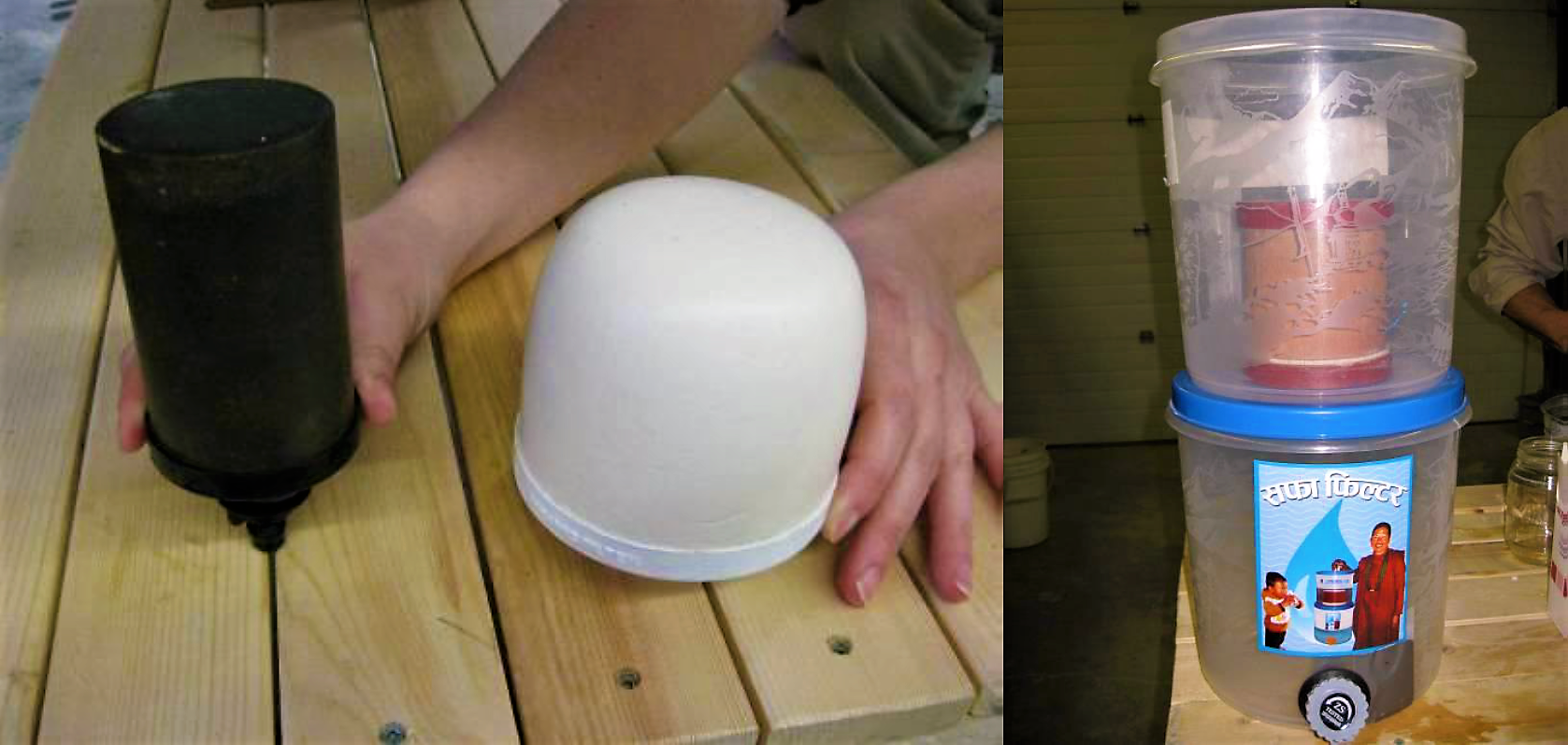 Diferentes tipos de vela y filtro de cerámica con una vela