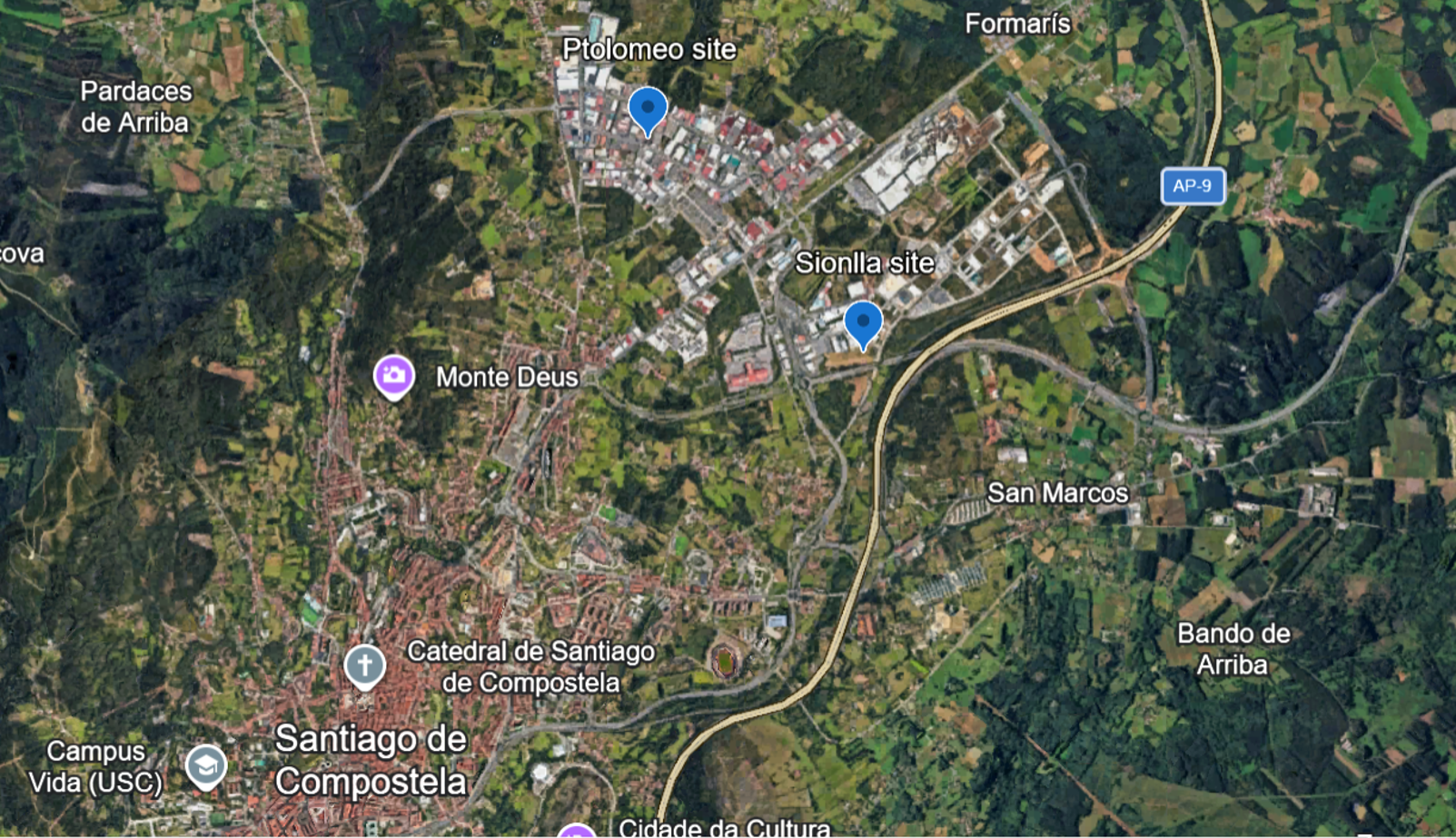 GOOGLE MAPS 2026. Figure 5. Sampling sites at Santiago de Compostela Tool 1 Waterun
