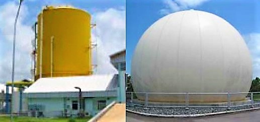 Digester and gas storage at the Rayong Municipality Cogeneration plant, Thailand. Source: MUELLER (2007)