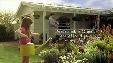 Awareness raising campaign on TV in Sydney, were people are looking at their watch before watering their garden. Source: SYDNEY WATER (2010)