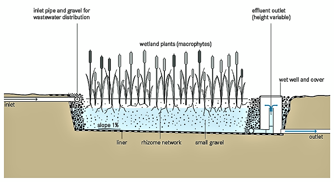 Schematic of the Horizontal Subsurface Flow Constructed Wetland. Source: TILLEY et al. (2014)