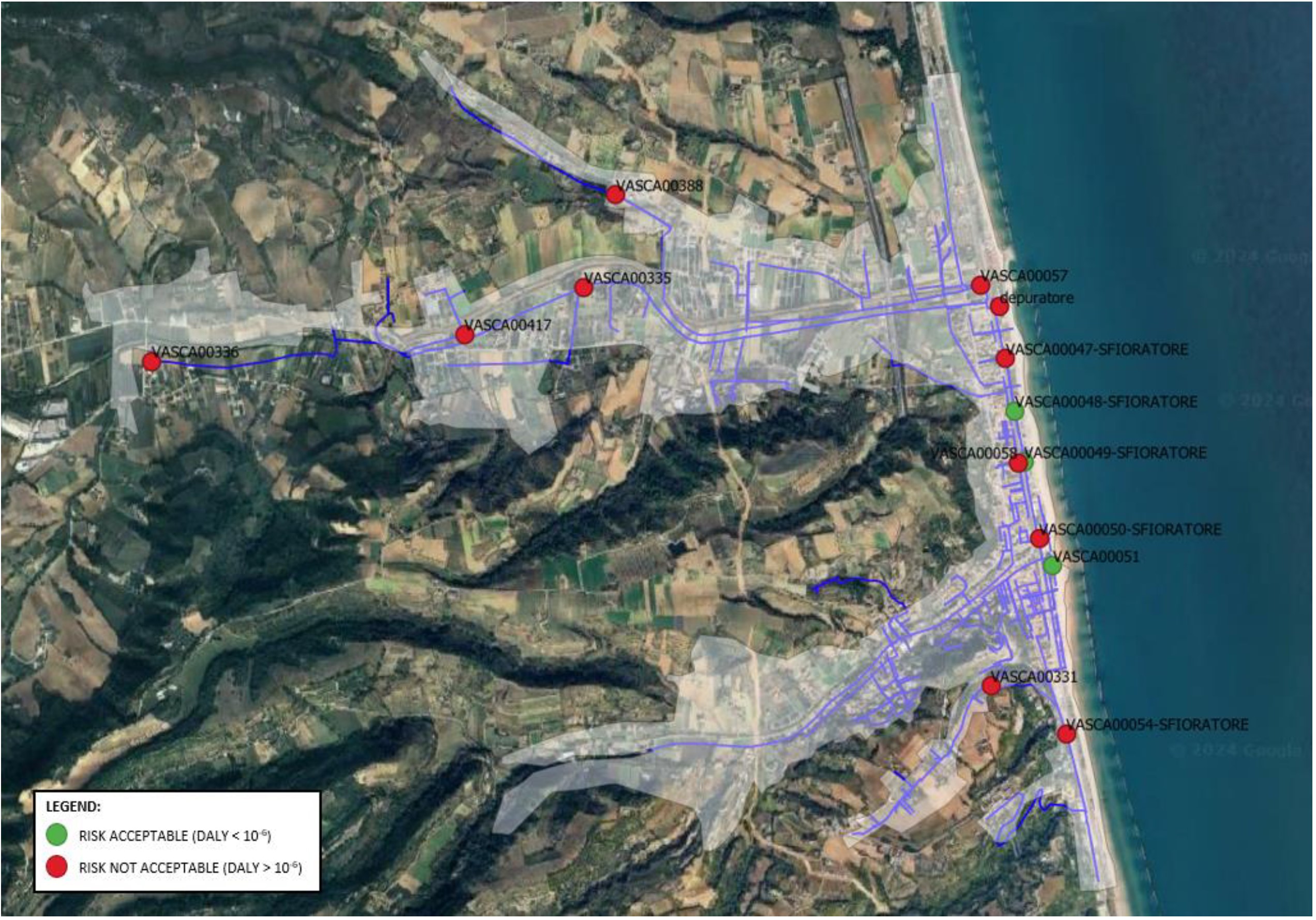 UNIVPM 2024. Fig 2 Visualization of the critical discharge points in GIS