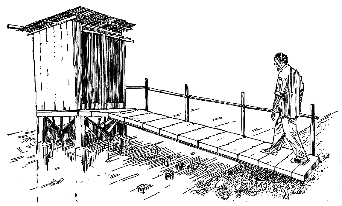 A draft of an overhung latrine how it may appear. Source: WHO (2011)